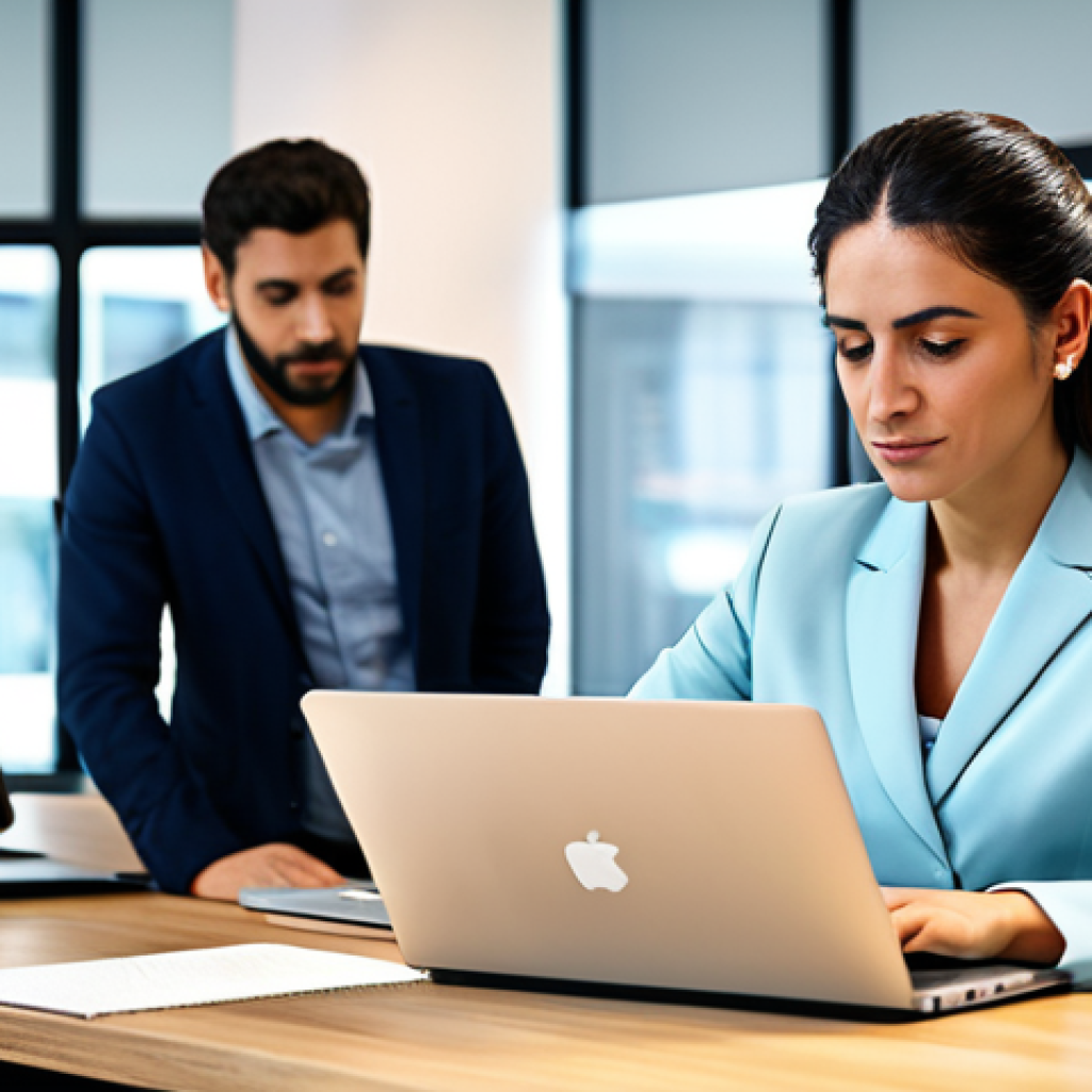 Adaptable Professional**
A professional Spanish woman in her 30s, fully clothed in modest business attire, working on a laptop in a modern co-working space with other people collaborating in the background, safe for work, perfect anatomy, natural pose, appropriate content, professional lighting, high-resolution image.
**