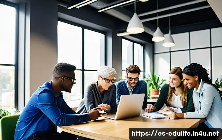 평생교육사 주요 과목과 학습 전략 - **Prompt:** A diverse group of adult learners, ranging in age from late 20s to 60s, is engaged in a ...