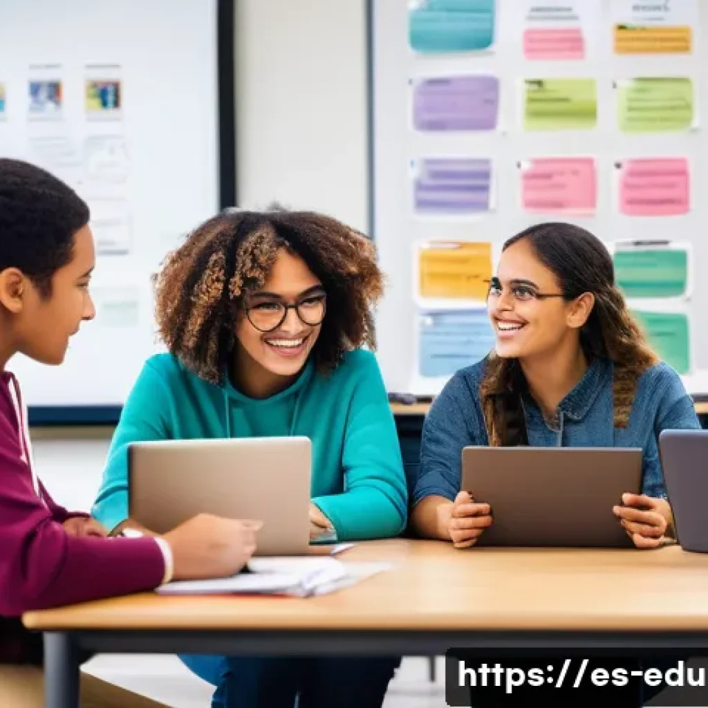 평생교육사와 프로젝트 관리 기술 - A diverse group of adult learners in a modern classroom setting, engaged in a collaborative project-...