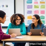 평생교육사와 프로젝트 관리 기술 - A diverse group of adult learners in a modern classroom setting, engaged in a collaborative project-...