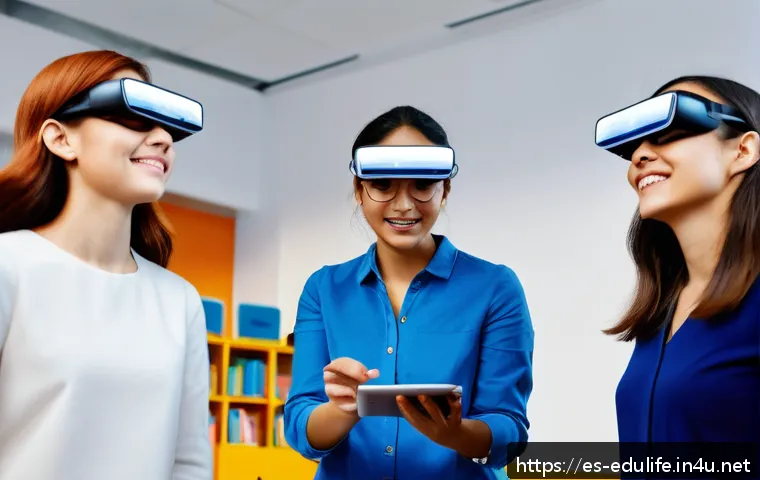 평생교육사와 학습 동기 부여 전략 - A diverse group of professional educators engaged in an interactive augmented reality (AR) classroom...