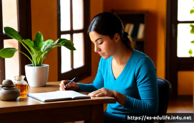 평생교육사로서의 스트레스 관리 방법 - Photorealistic Spanish adult education professional practicing stress management in a quiet communit...