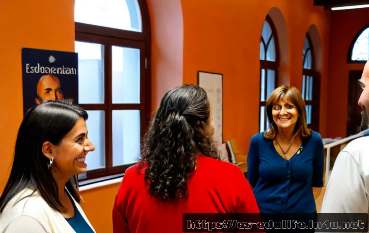 평생교육사와 네트워킹 기술 - Photorealistic lifelong learning facilitator networking with a diverse group of adult learners at a ...